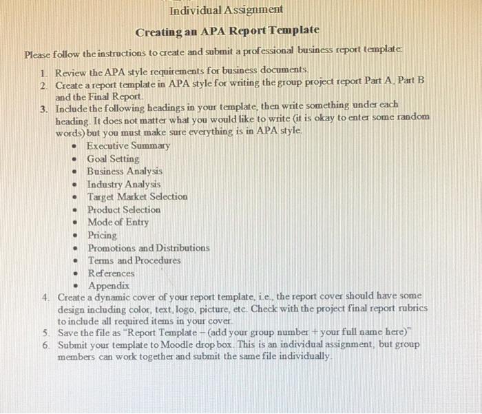 . . Individual Assignment Creating an APA Report