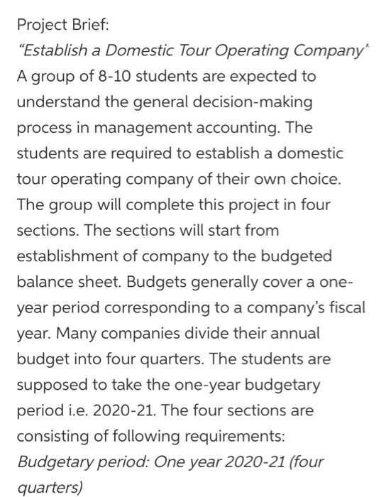 Project Brief: Establish a Domestic Tour