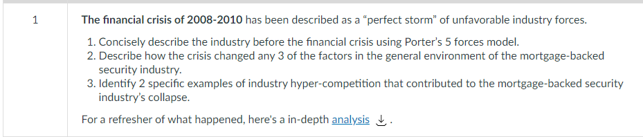 1 The financial crisis of 2008-2010 has been