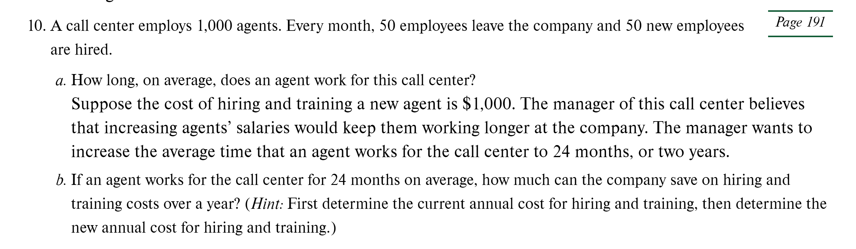 Page 191 10. A call center employs 1,000 agents.