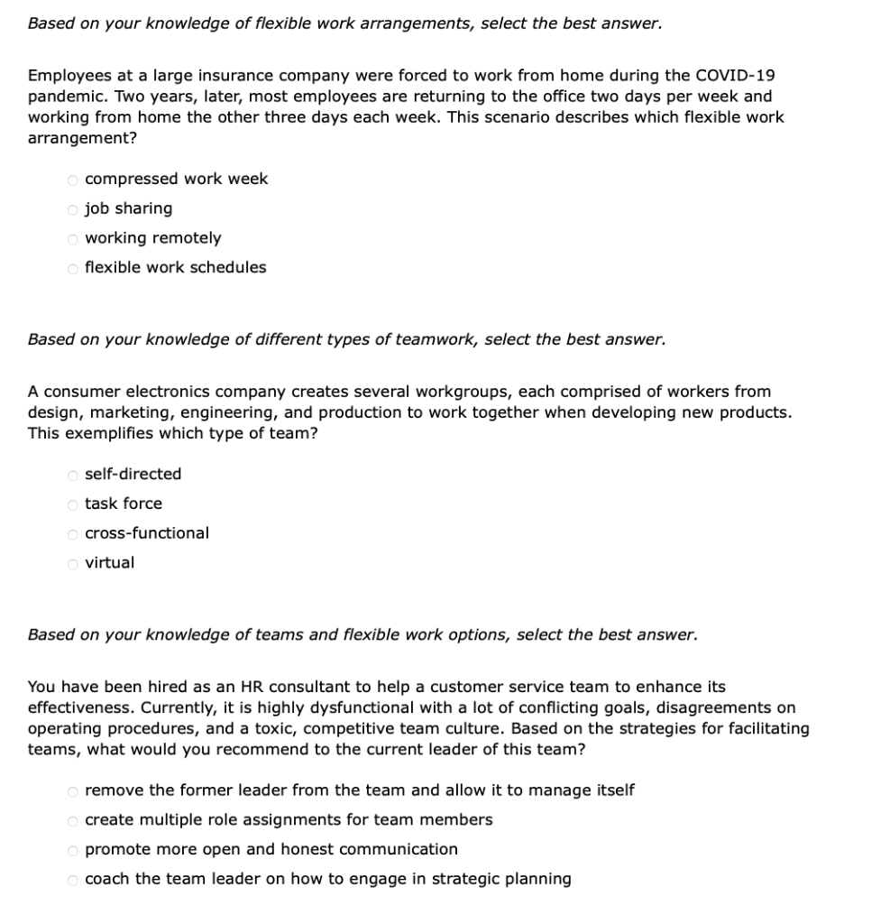 Based on your knowledge of flexible work