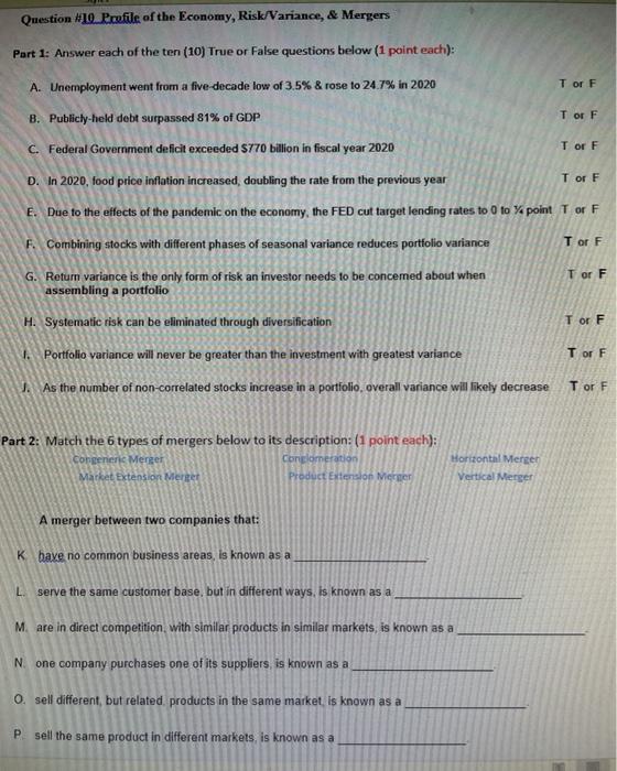 Question #10 Profile of the Economy,