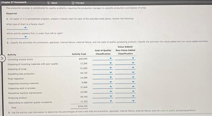 Chapter 27 Homework Pareto Chart and Cost of