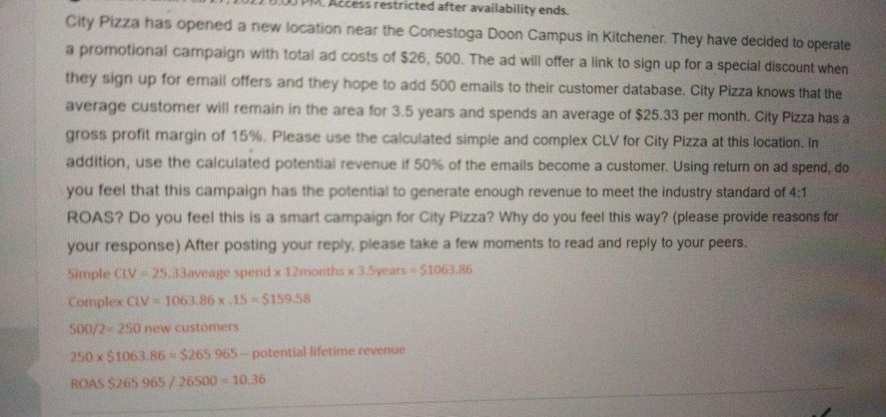 restricted after availability ends. City Pizza