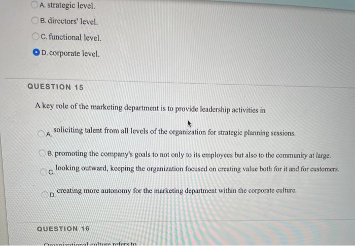 A. strategic level. B. directors' level.