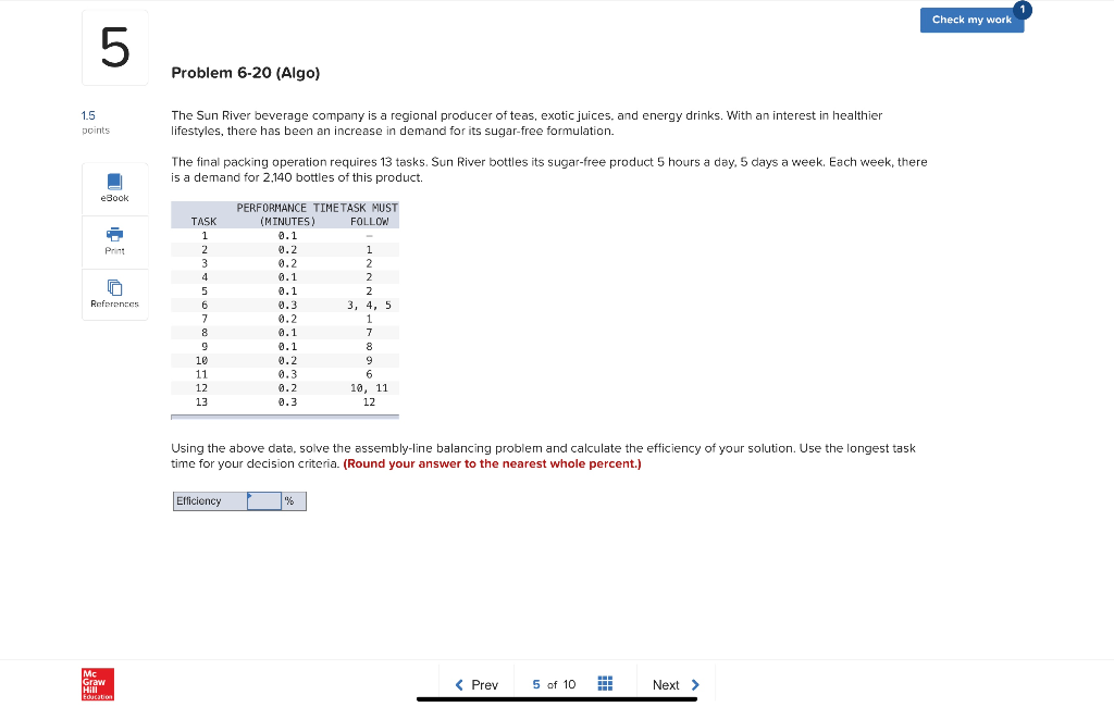 Check my work 5 Problem 6-20 (Algo) 1.5 points