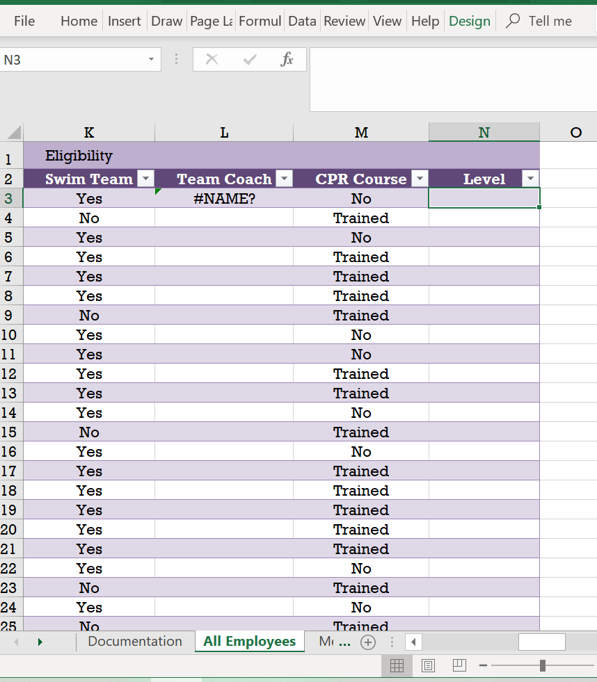7. In cell N3, enter a formula using the IF