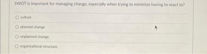 SWOT is important for managing change, especially