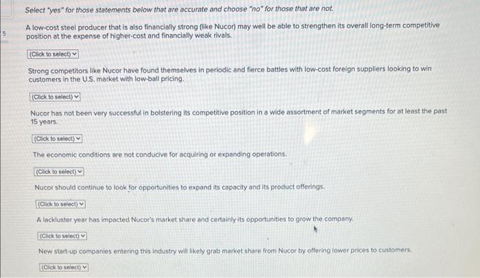 5 a Select "yes" for those statements below that