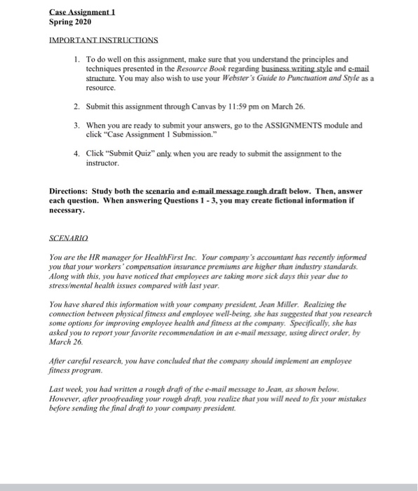 Case Assignment 1 Spring 2020 IMPORTANT