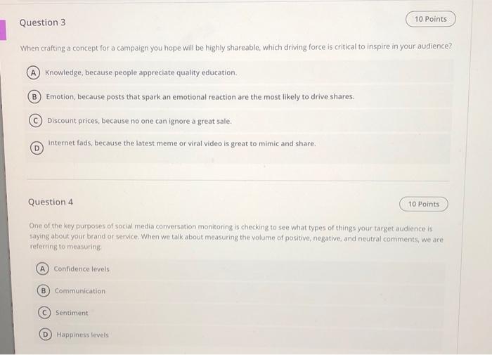 Question 3 10 Points When crafting a concept for