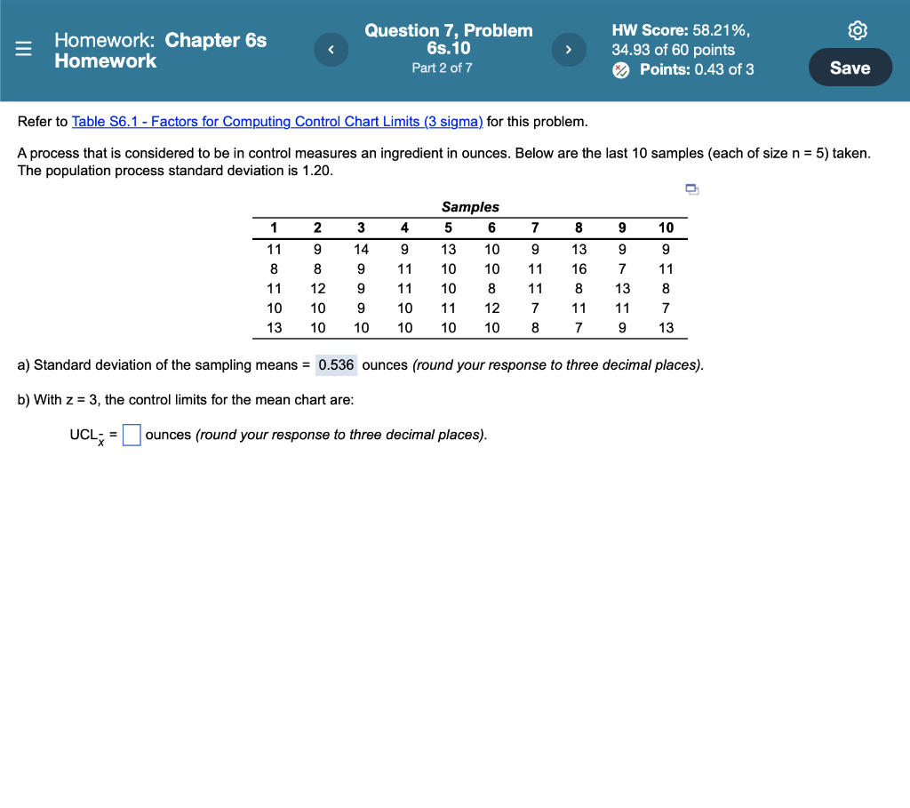 Homework: Chapter 6s Homework Question 7, Problem