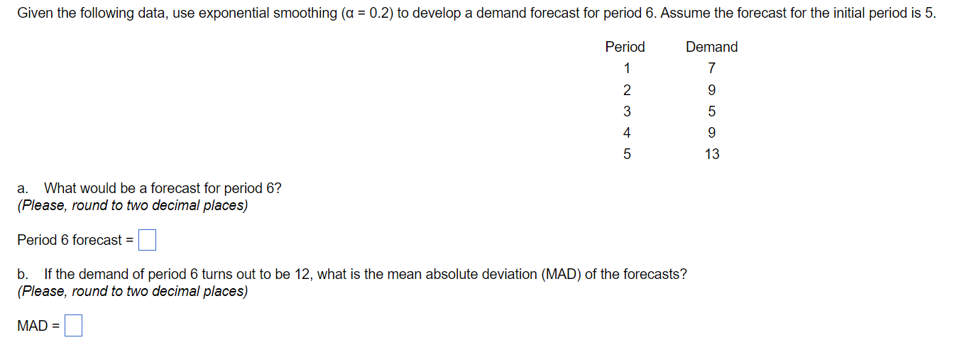 Given the following data, use exponential