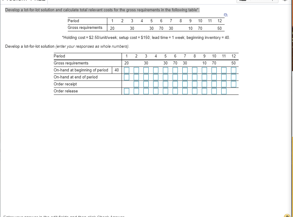 The total cost is_______ Develop a lot-for-lot