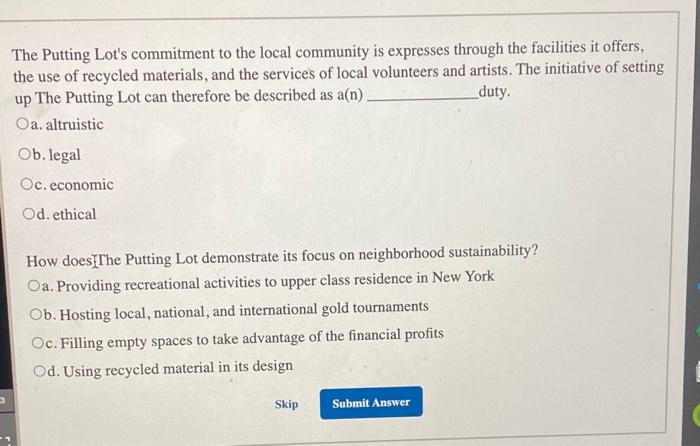 answer to both questions please The Putting Lot's