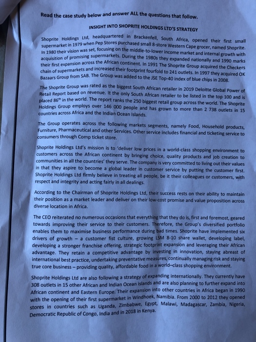 Read the case study below and answer ALL the