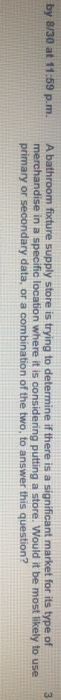 by 8/30 at 11:59 p.m. A bathroom fixture supply