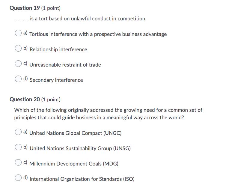 Question 19 (1 point) is a tort based on unlawful