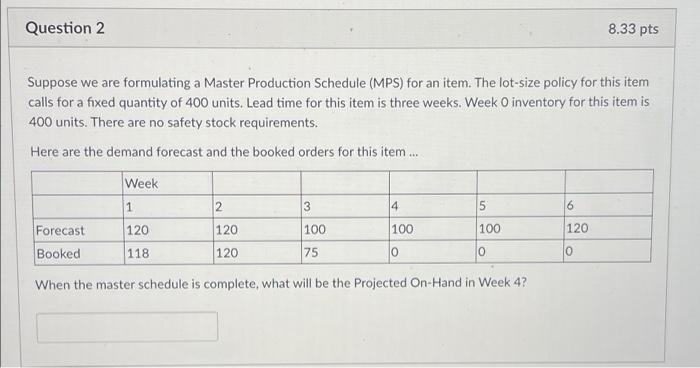 Question 2 8.33 pts Suppose we are formulating a