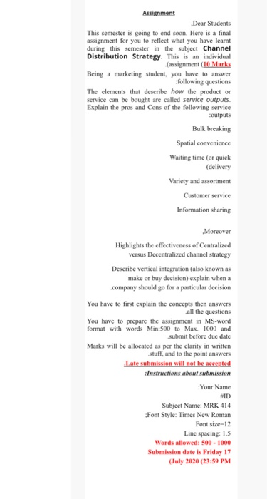 Assignment Dear Students This semester is going