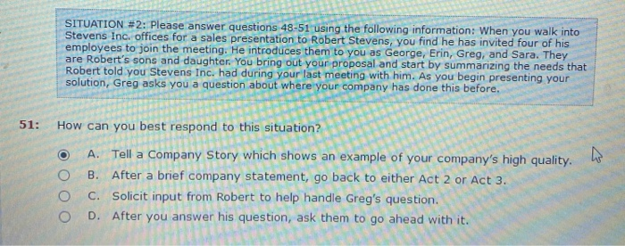 clarification please? SITUATION #2: Please answer