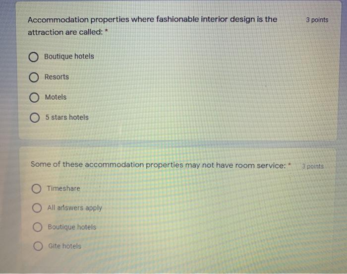 3 points Accommodation properties where