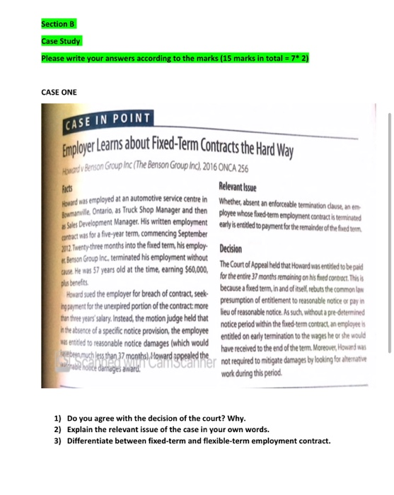 case study 1) Do you agree with the decision of