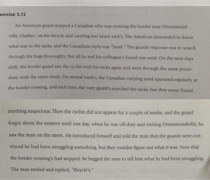 xercise 3.12 An American guard stopped a Canadian