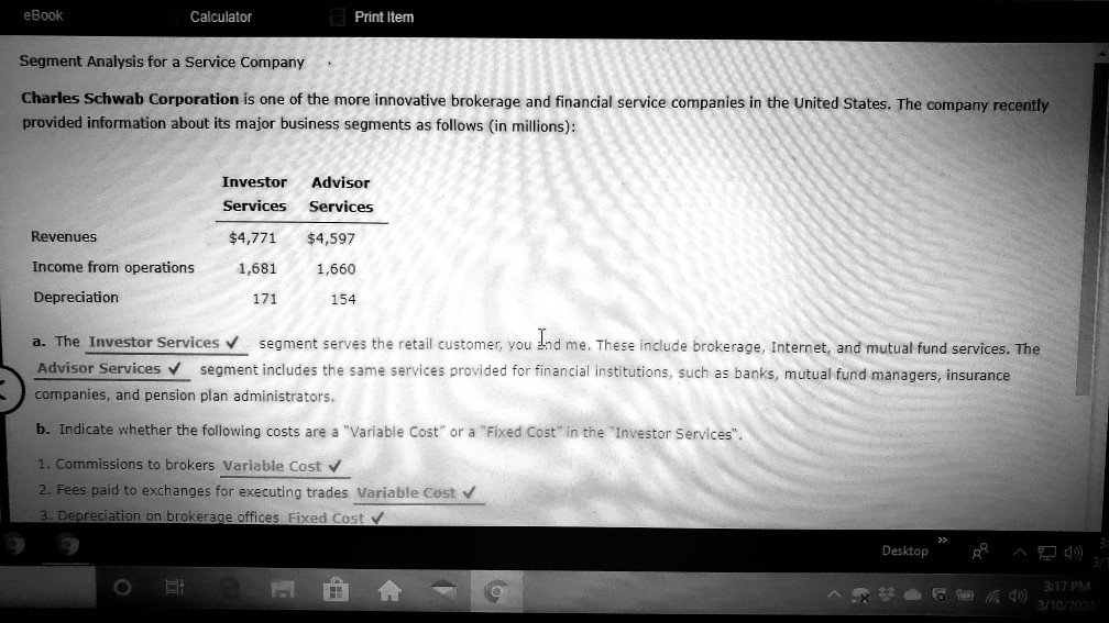 eBook Calculator Print Item Segment Analysis for