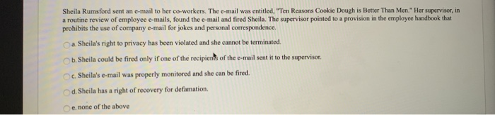 Sheila Rumsford sent an e-mail to her co-workers.