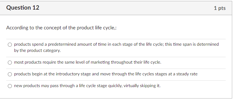 Question 12 1 pts According to the concept of the