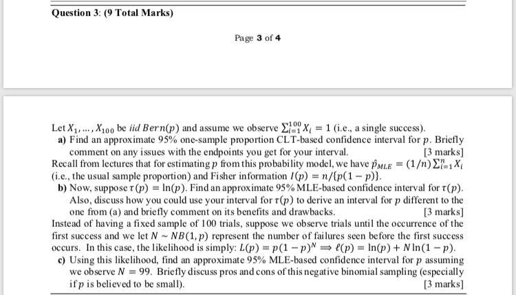 Question 3: (9 Total Marks) Page 3 of 4 Let X,