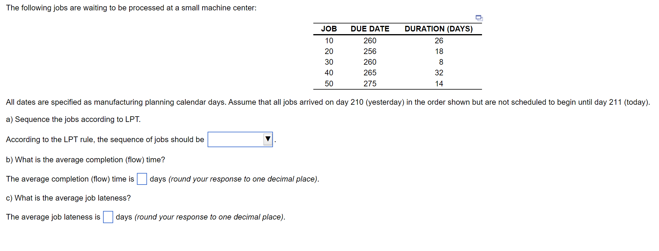 The following jobs are waiting to be processed at