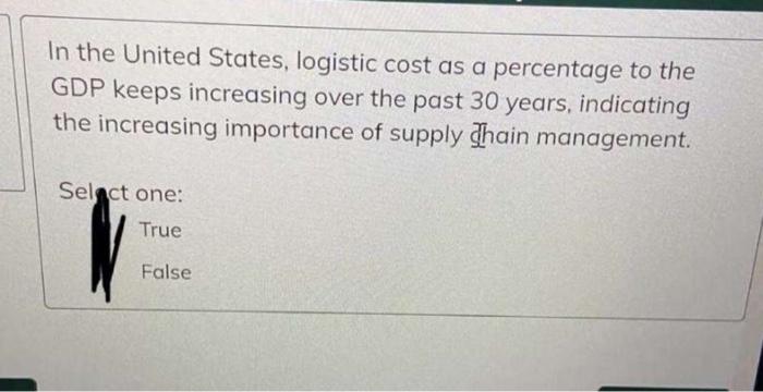 In the United States, logistic cost as a