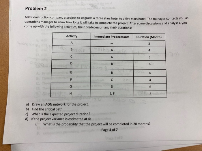 Problem 2 ABC Construction company a project to