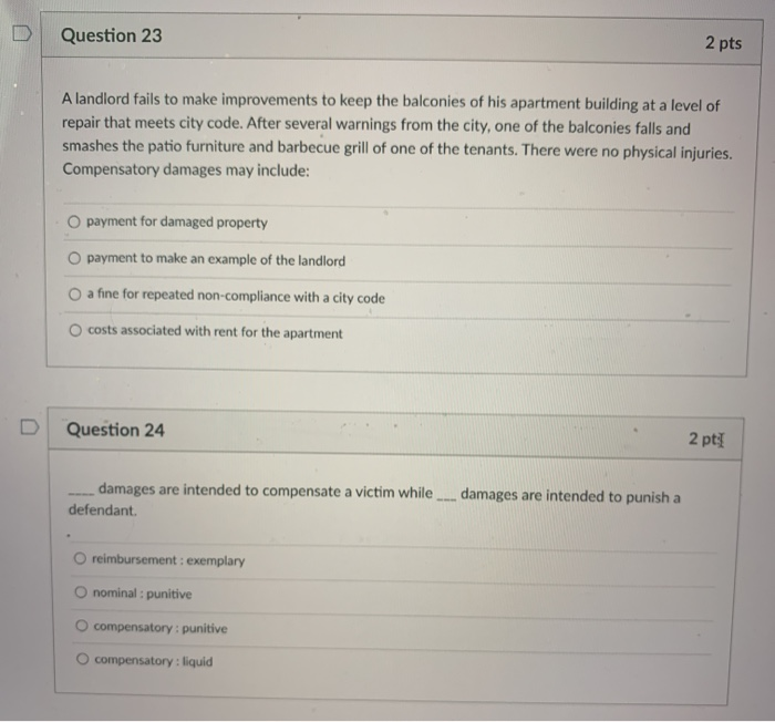 Question 23 2 pts landlord fails to make