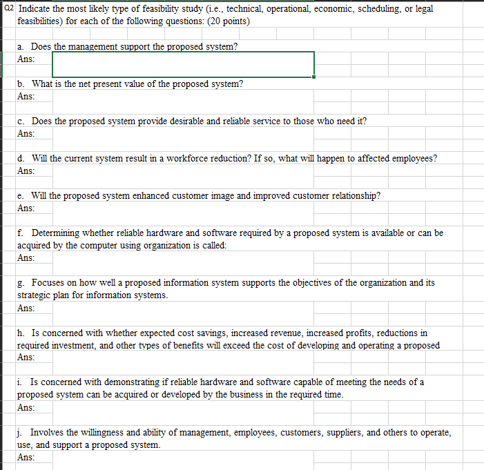 02 Indicate the most likely type of feasibility
