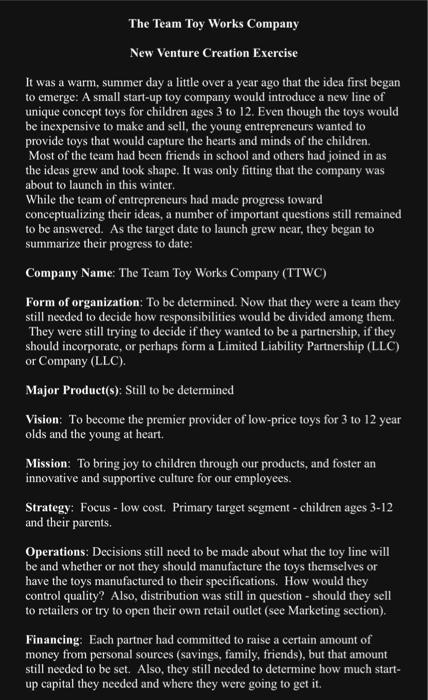 Read the attached Toy Company Case and answer the