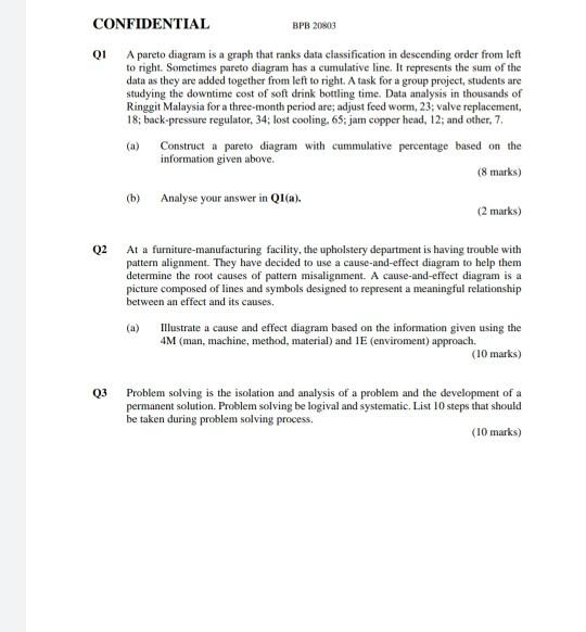 CONFIDENTIAL BPB 20803 Q1 A pareto diagram is a