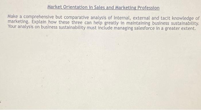 Market Orientation in Sales and Marketing