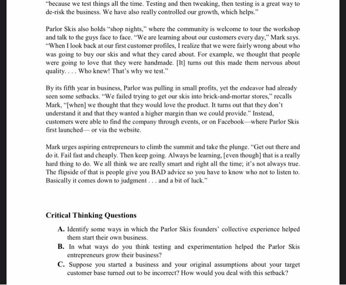 Experimentation Case The cofounders of Parlor