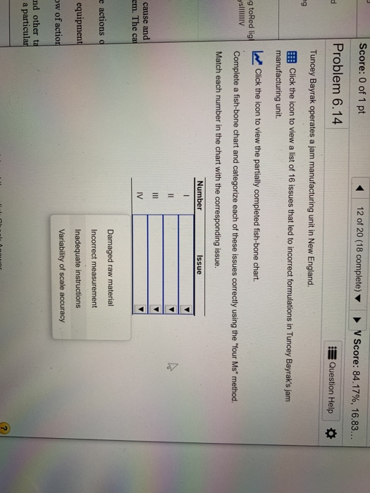 Score: 0 of 1 pt 12 of 20 (18 complete) V Score: