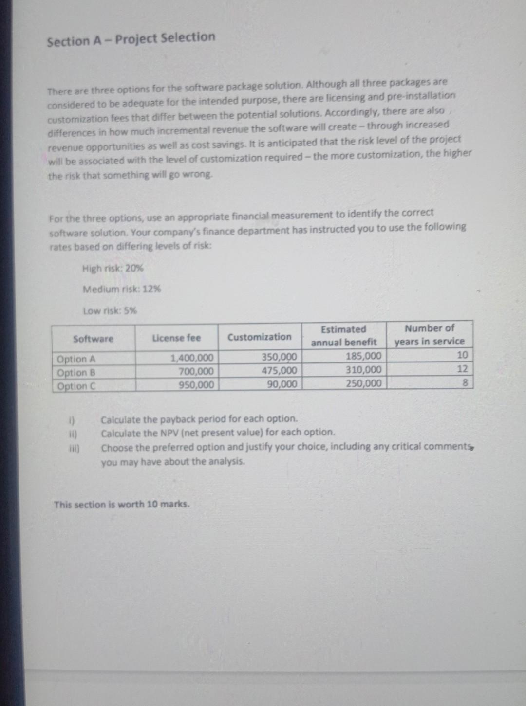 Section A - Project Selection There are three