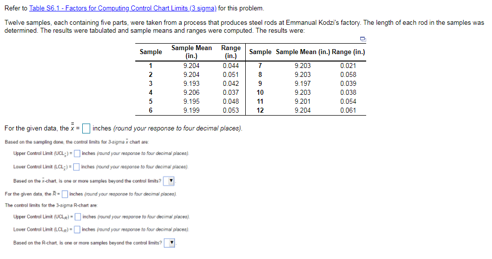 Refer to Table S6.1 - Factors for Computing