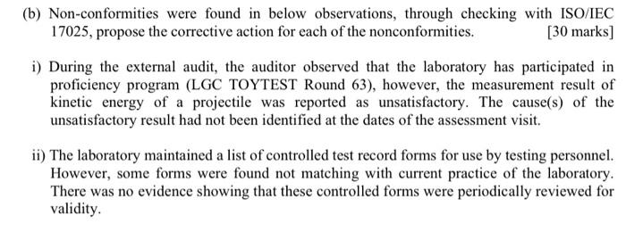 (b) Non-conformities were found in below