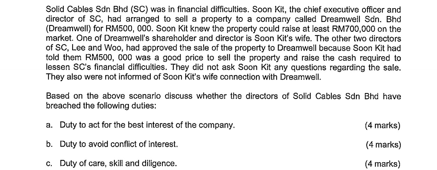 Solid Cables Sdn Bhd (SC) was in financial