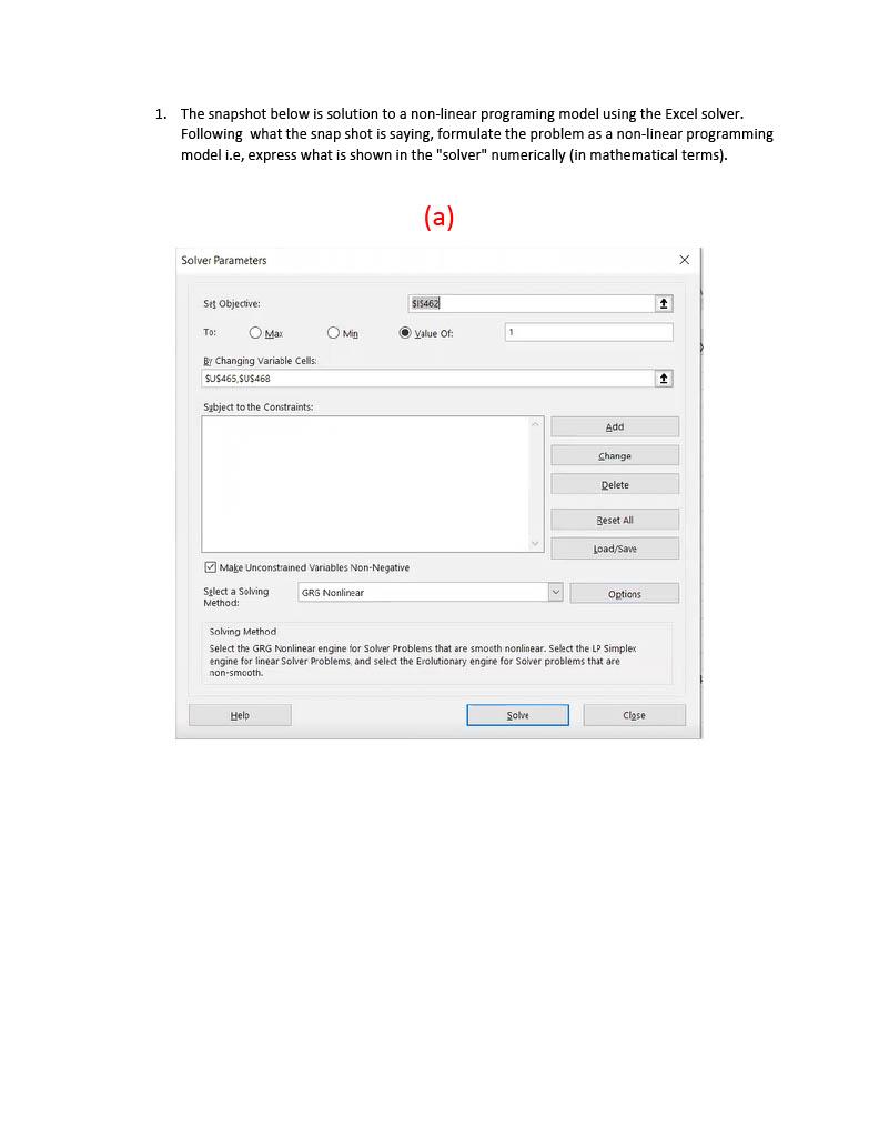 1. The snapshot below is solution to a non-linear