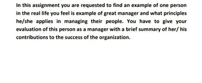 In this assignment you are requested to find an