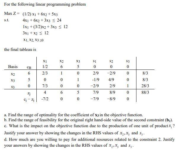 s.t. For the following linear programming problem