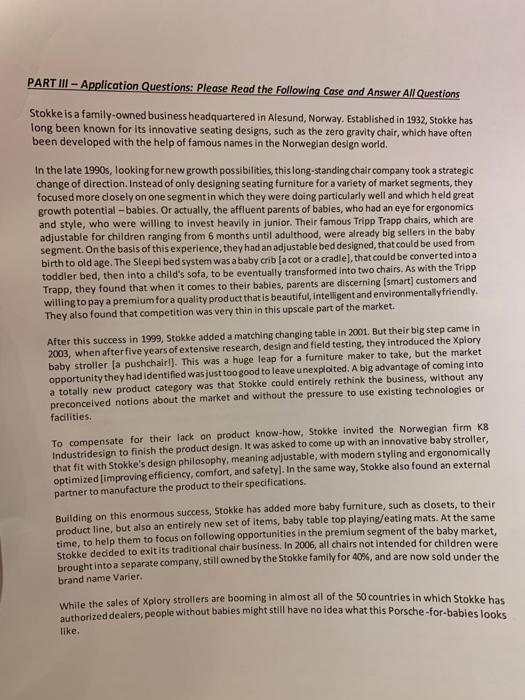 PART III - Application Questions: Please read the